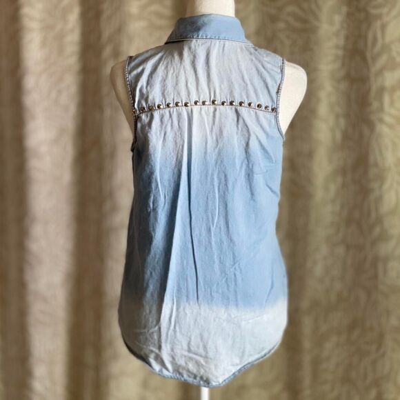 Mudd‎ Studded Denim Punk Sleeveless Button Down Shirt Grunge Western Size S - Picture 4 of 8